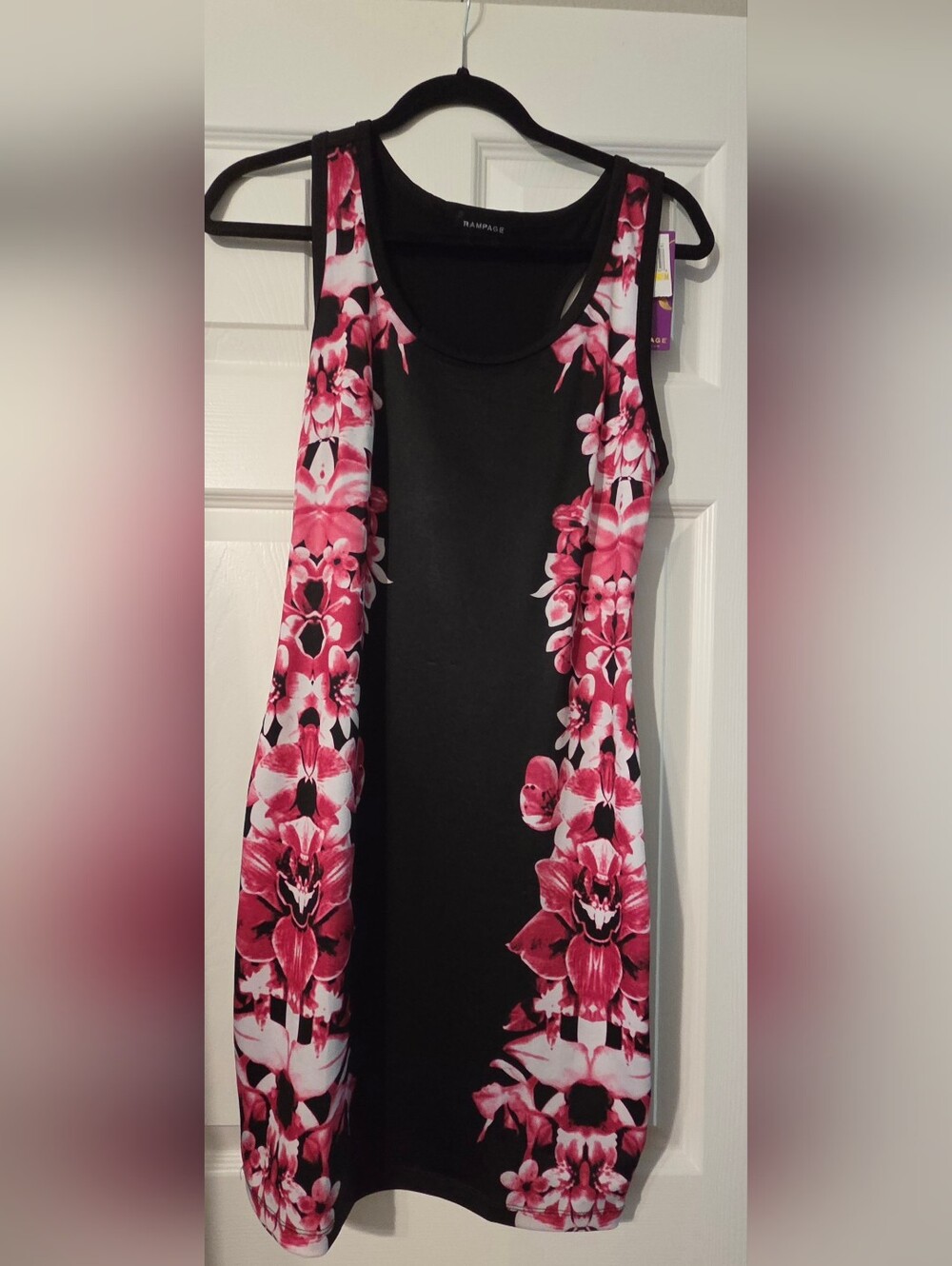Rampage Black Tank Dress with Pink Floral Side Panels